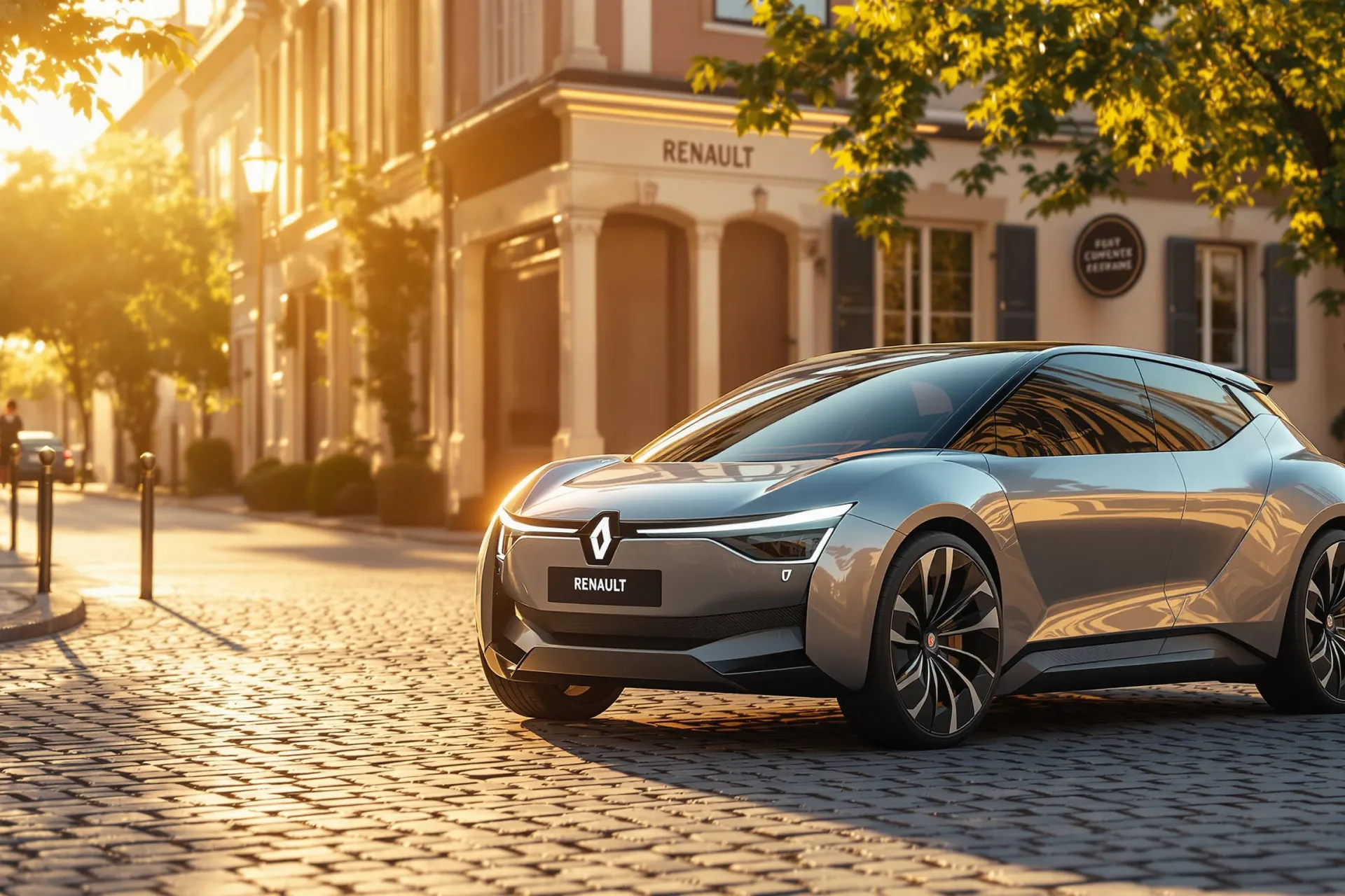 Une voiture concept électrique Mitsubishi inspirée de la Renault 5, sur une rue française.