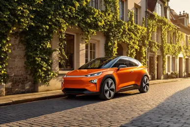 La voiture électrique Nio Firefly est garée dans un village français pittoresque.