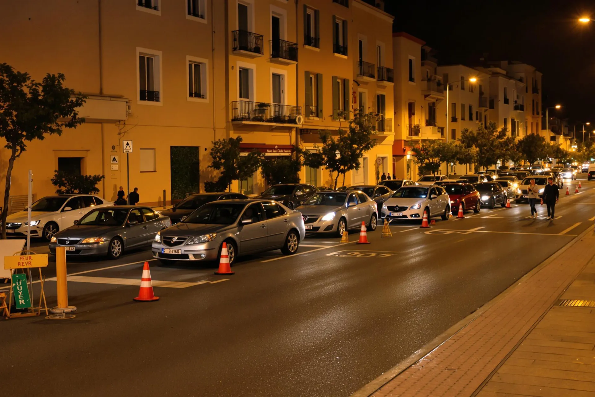 Des automobilistes cherchent désespérément une place de stationnement la nuit à Marseille, tandis que certains emplacements sont bloqués par des installations sauvages.