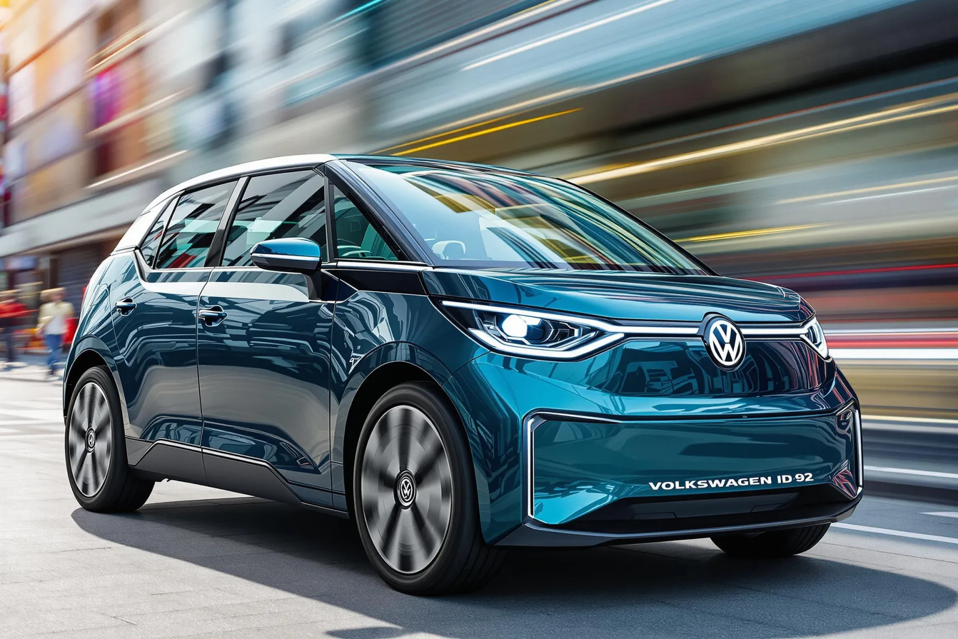 La Volkswagen ID.2 est garée en ville, illustrant son design moderne et compact.